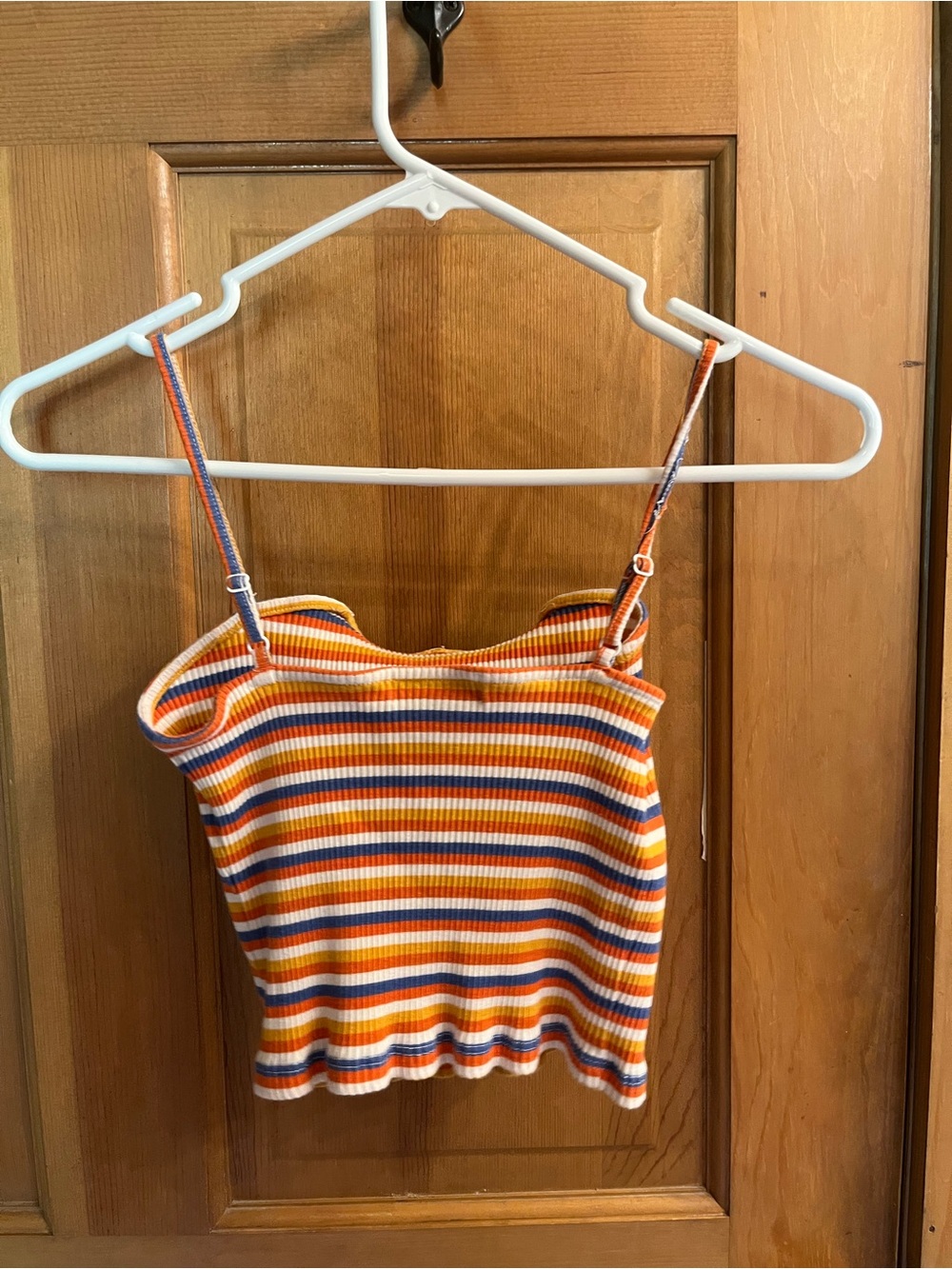 Striped Ribbed Cropped Cami in Orange Multicolor - Picture 4 of 6